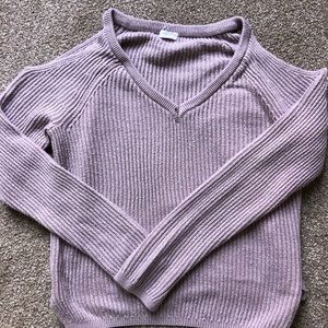 Garage shoulder cut out mauve v neck sweater
